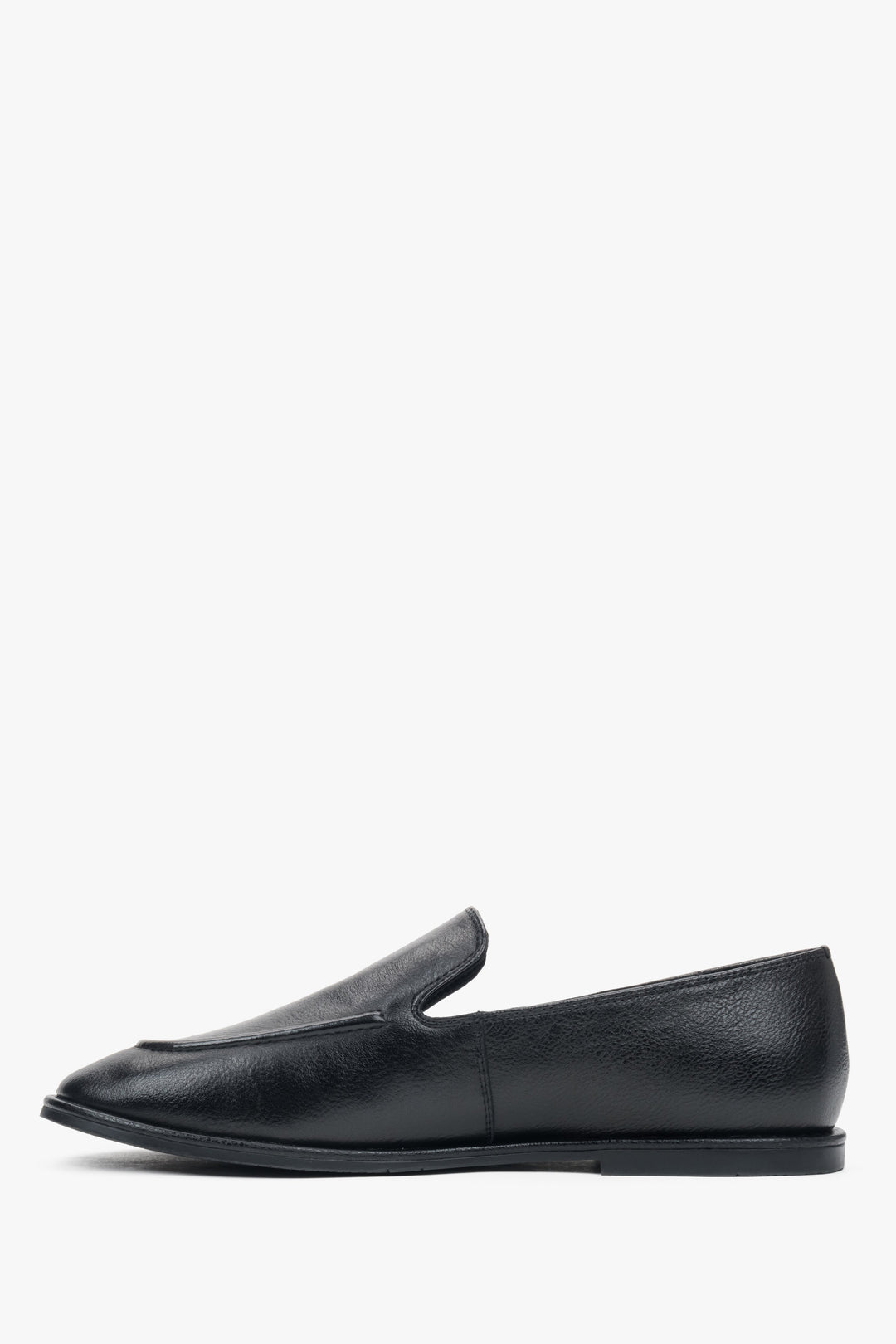 Women's black flat loafers featuring a genuine leather upper.