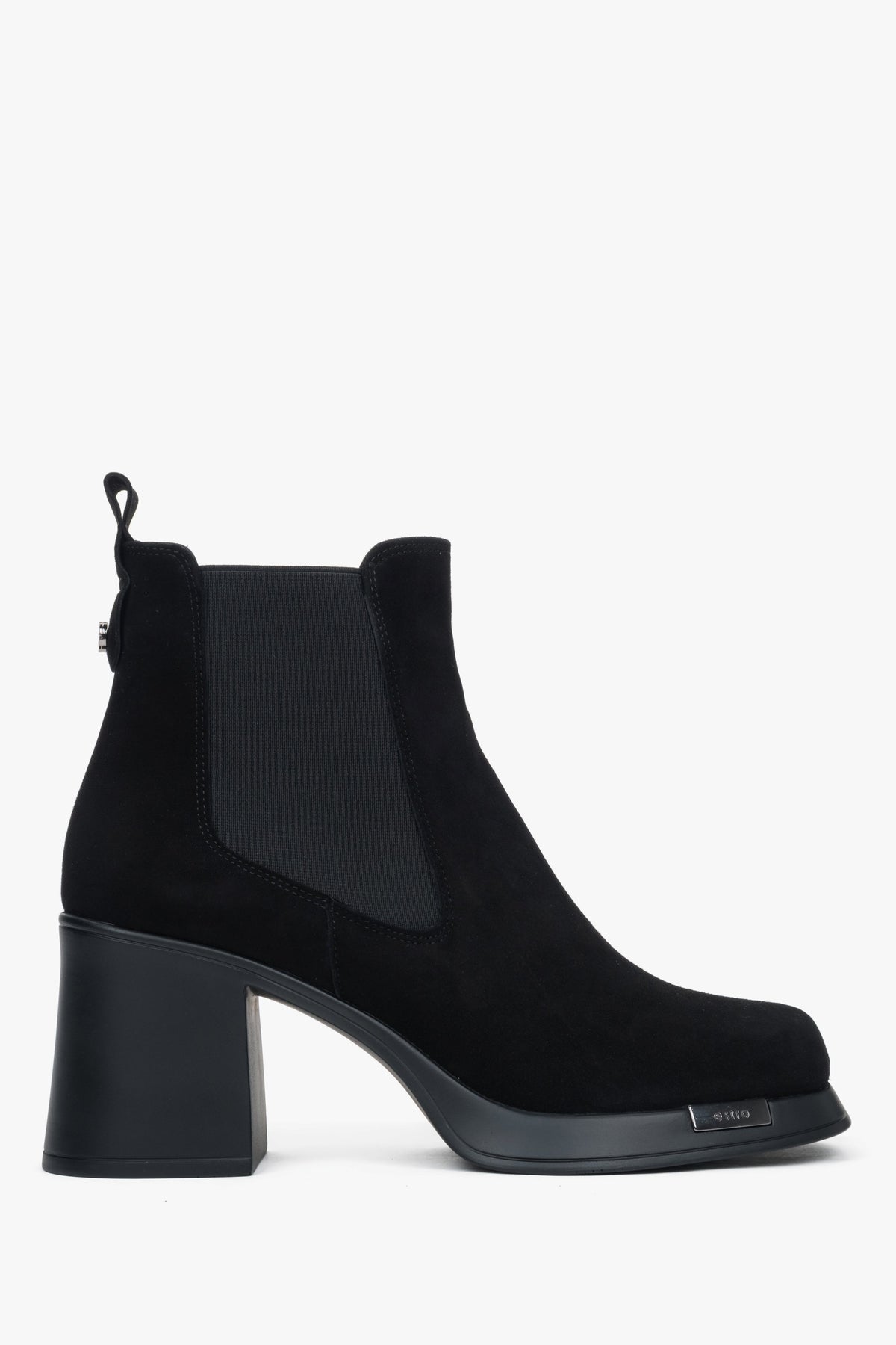 Women's Black Velour Block Heel Ankle Boots Estro ER00118218.