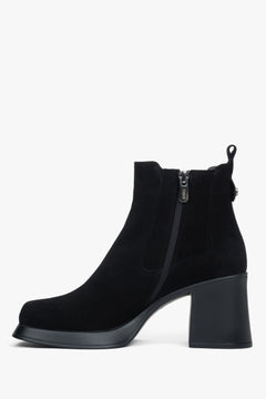 Estro women's black ankle boots crafted from genuine suede with a sturdy, stable heel.