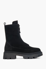 Women's Black Ankle Boots made of Italian Genuine Velour with Light Insulation Estro ER00118125.