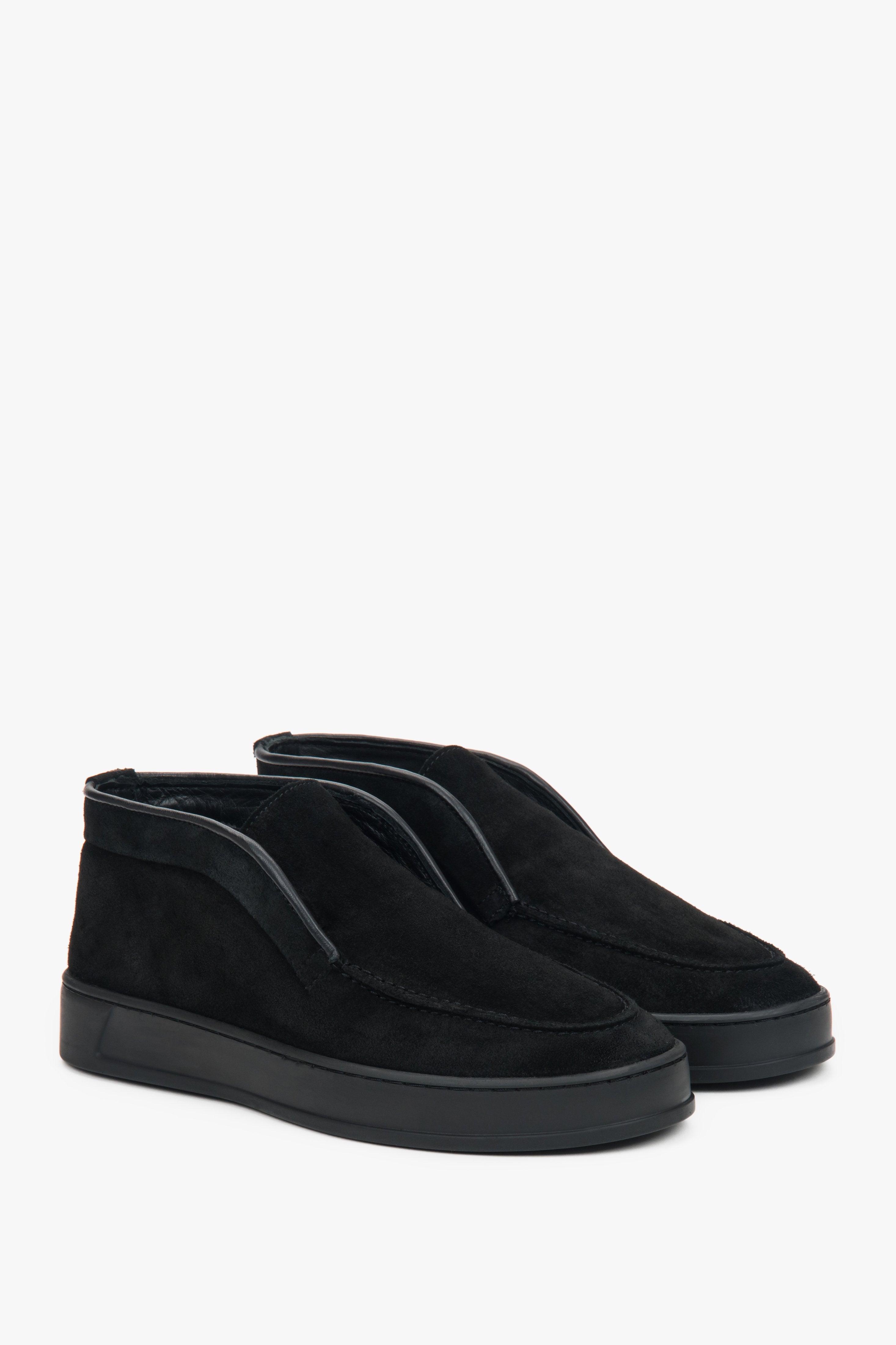 Women's black high ankle loafers by Estro (ER00118193), made of genuine Italian premium velour.