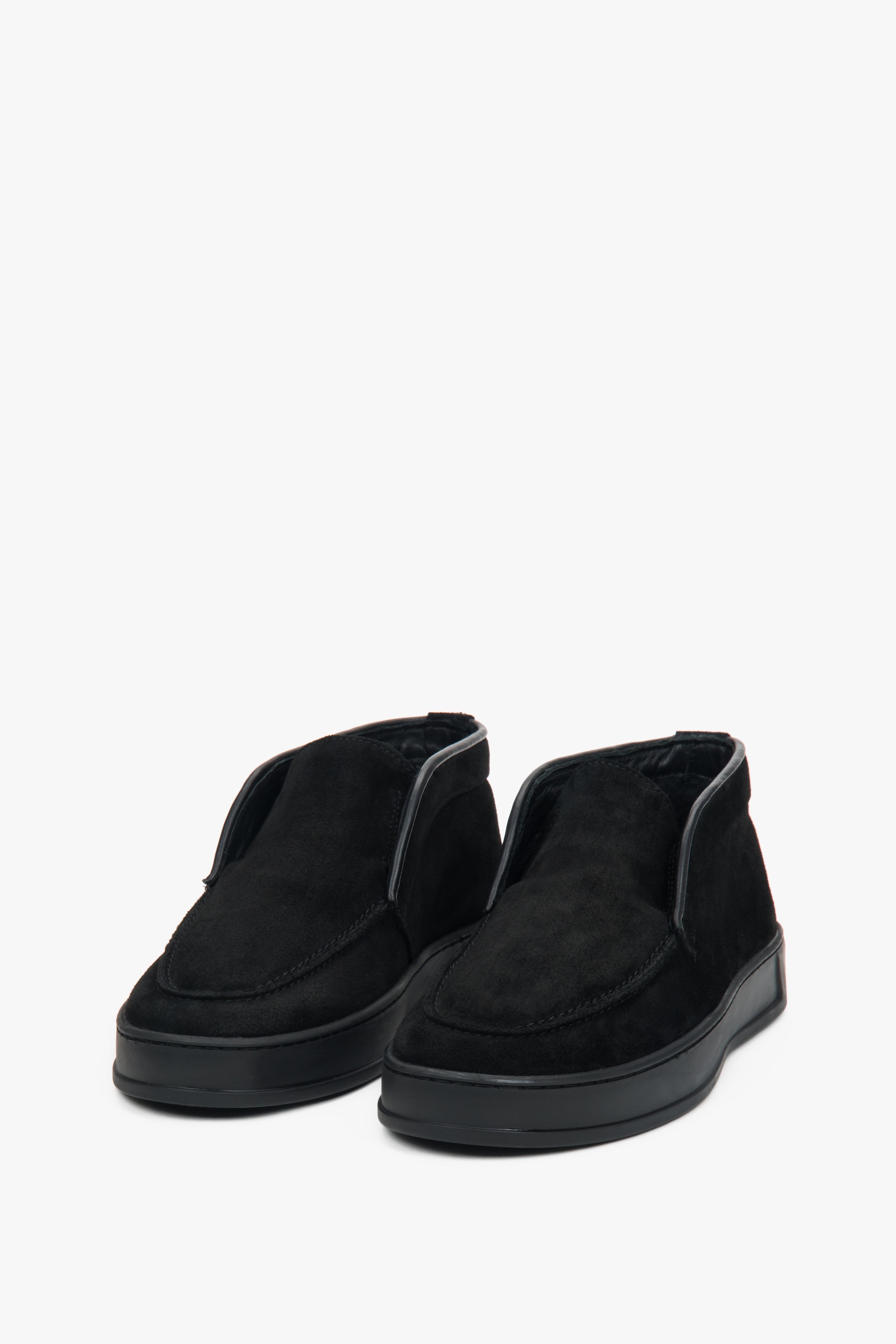 A pair of women's high ankle loafers in black, crafted from premium Italian genuine velour, model Estro ER00118193.