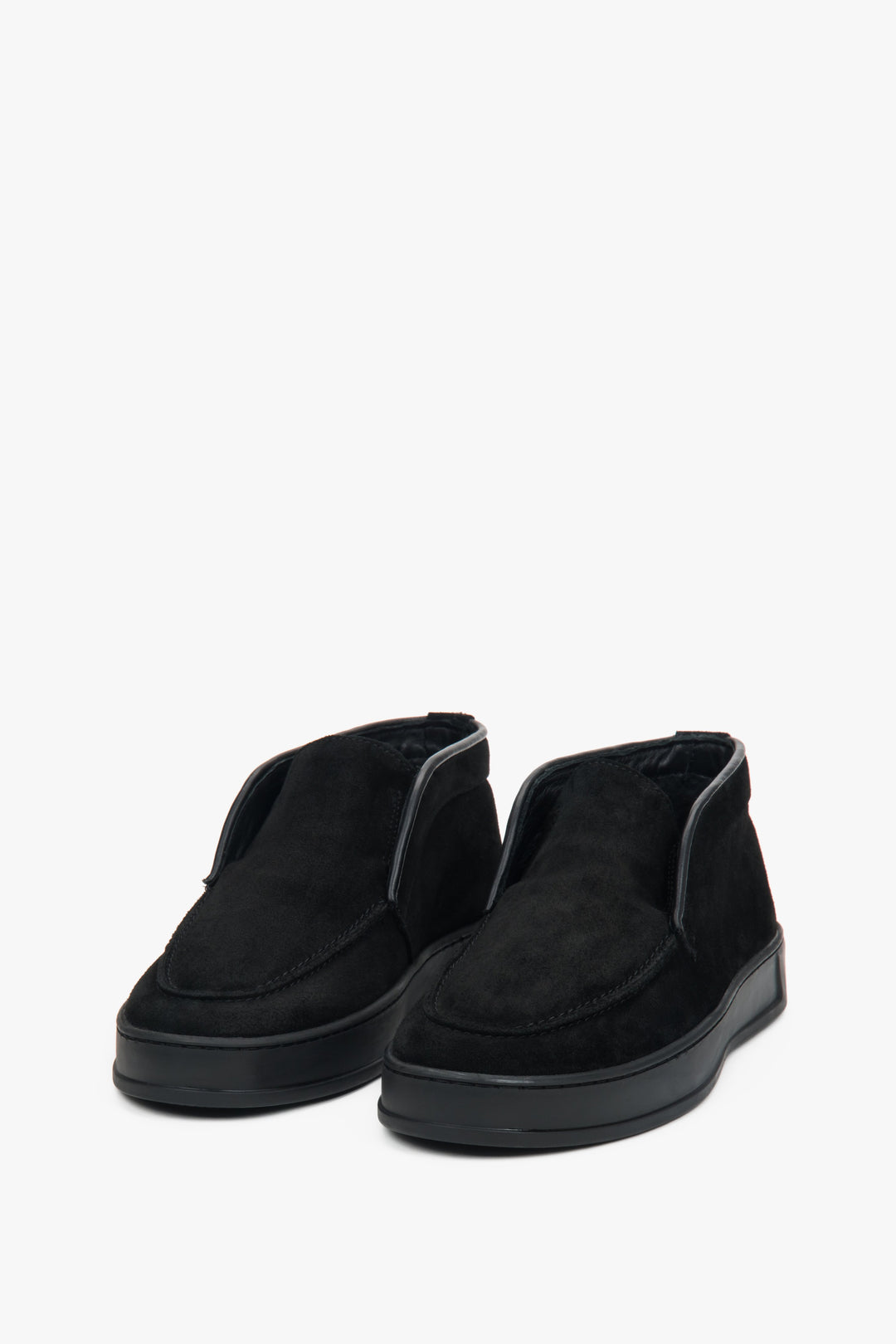 A pair of women's high ankle loafers in black, crafted from premium Italian genuine velour, model Estro ER00118193.