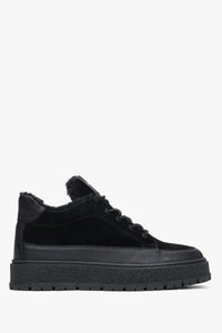 Men's Black Fur-Lined High-Top Sneakers made of Italian Premium Velour & Leather Estro ER00116395.