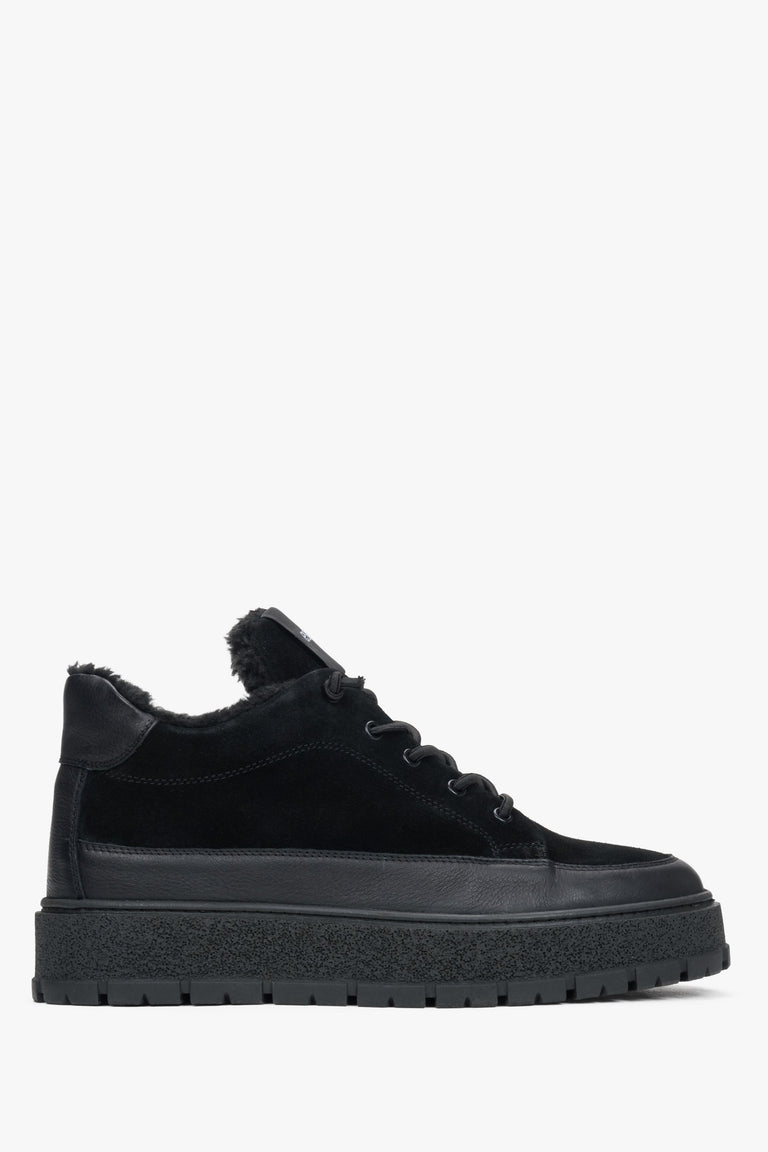 Men's Black Fur-Lined High-Top Sneakers made of Italian Premium Velour & Leather Estro ER00116395.