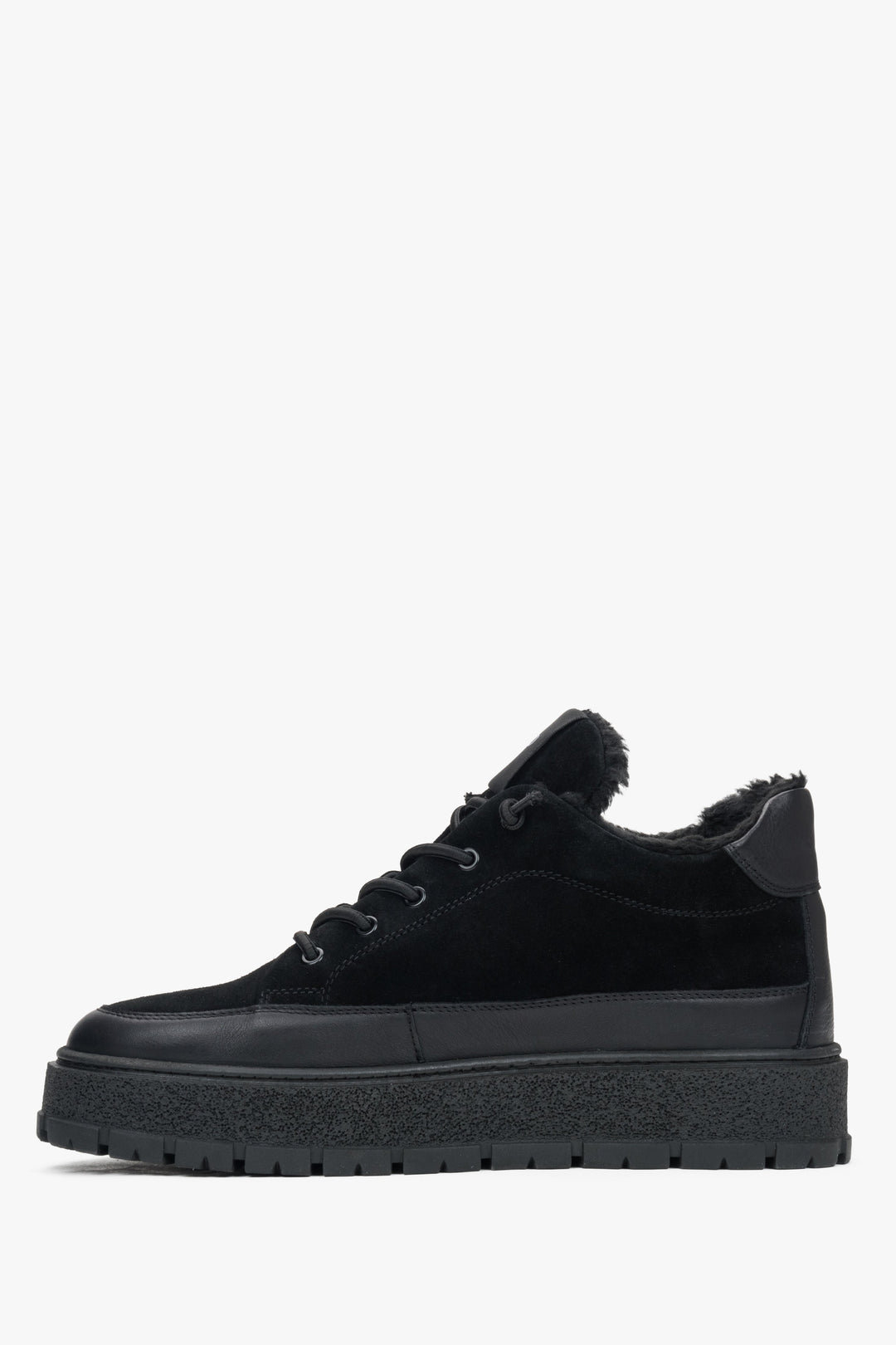 A pair of men's high-top sneakers in black, crafted from Italian premium velour and leather with a warm fur lining.