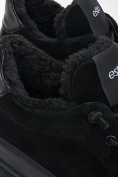 Men's black high-top sneakers featuring a fur lining and a premium Italian velour and leather upper.