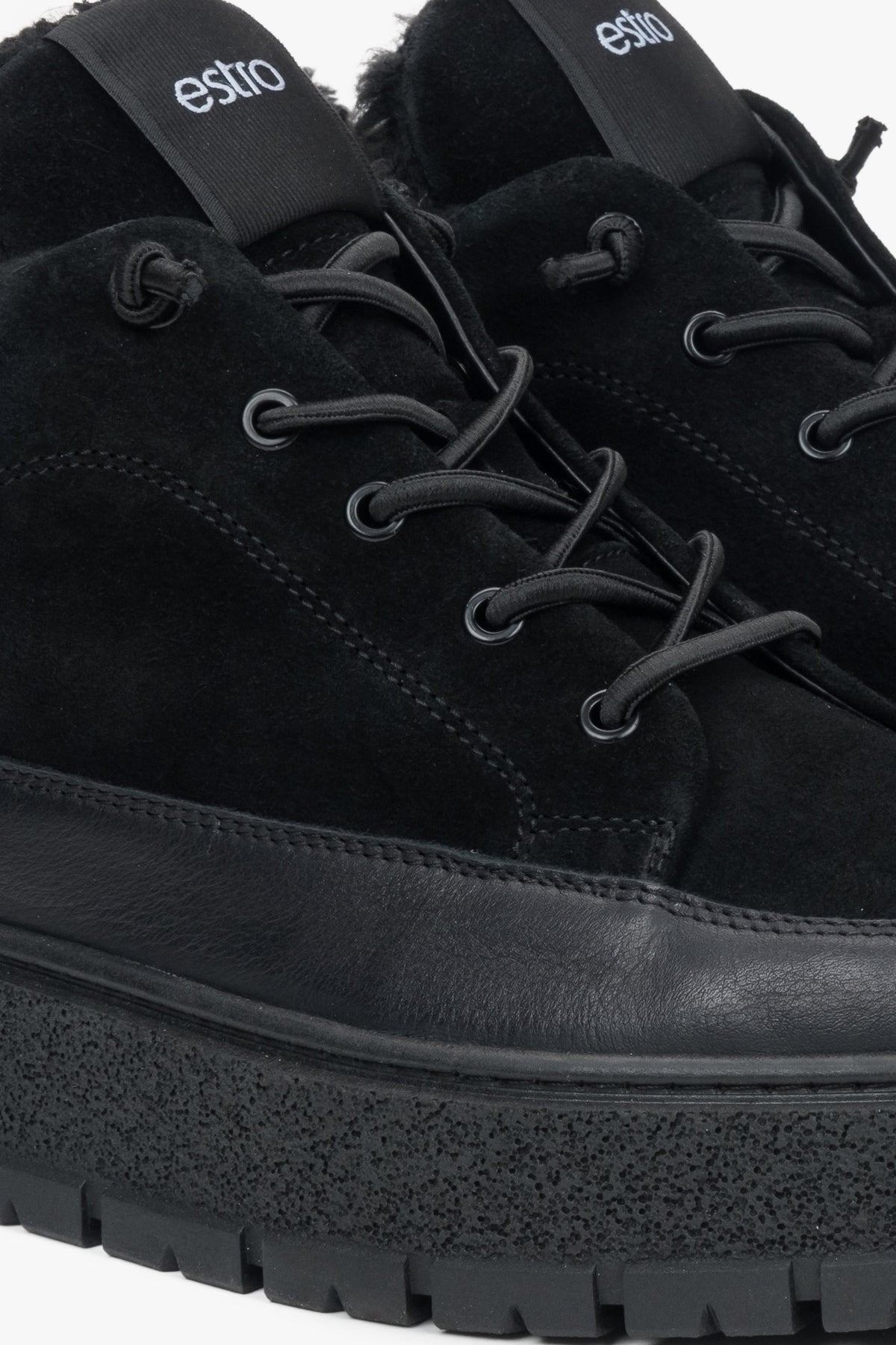 Men's Estro high-top sneakers in black, combining premium Italian velour and leather with a cozy fur lining.