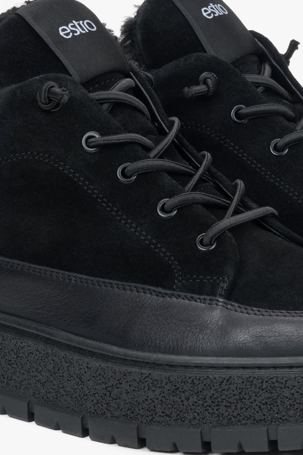 Men's Estro high-top sneakers in black, combining premium Italian velour and leather with a cozy fur lining.