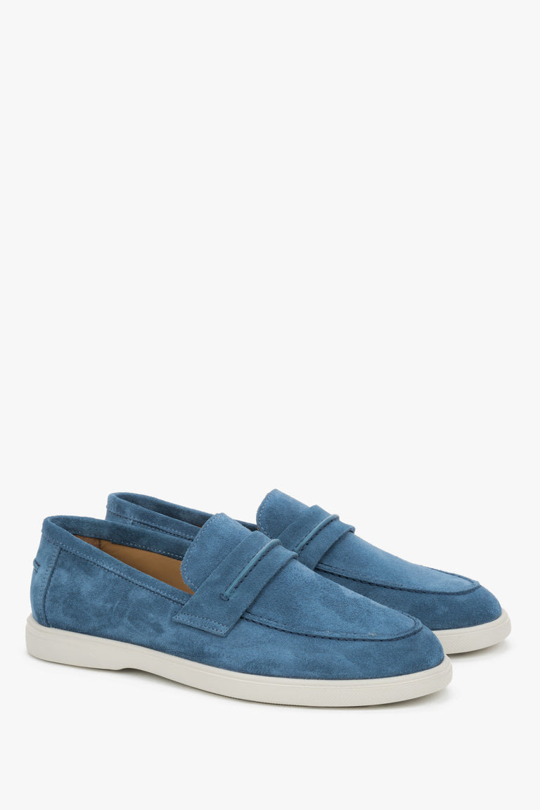 Men's Blue Casual Loafers in Premium Italian Genuine Velour Estro ER00119481.