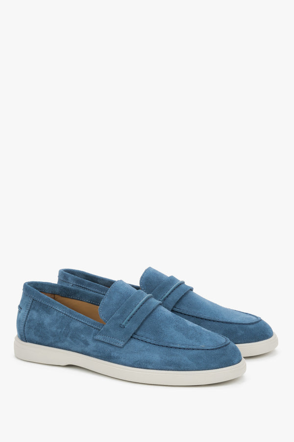 Men's Blue Casual Loafers in Premium Italian Genuine Velour Estro ER00119481.