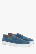 Men's Blue Lace-up Moccasins in Premium Italian Genuine Velour Estro ER00119216.