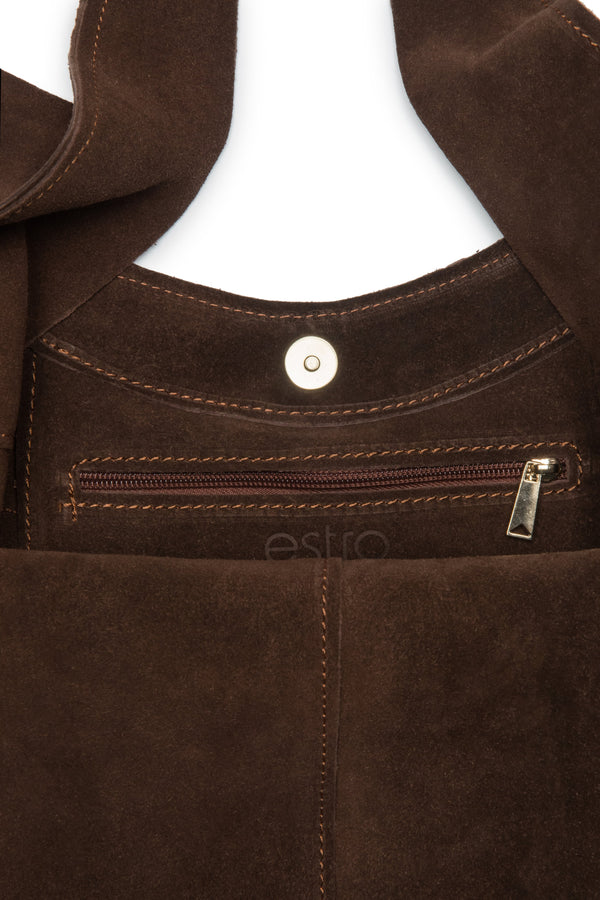 Women's brown hobo bag by Estro, made of genuine Italian premium velour.
