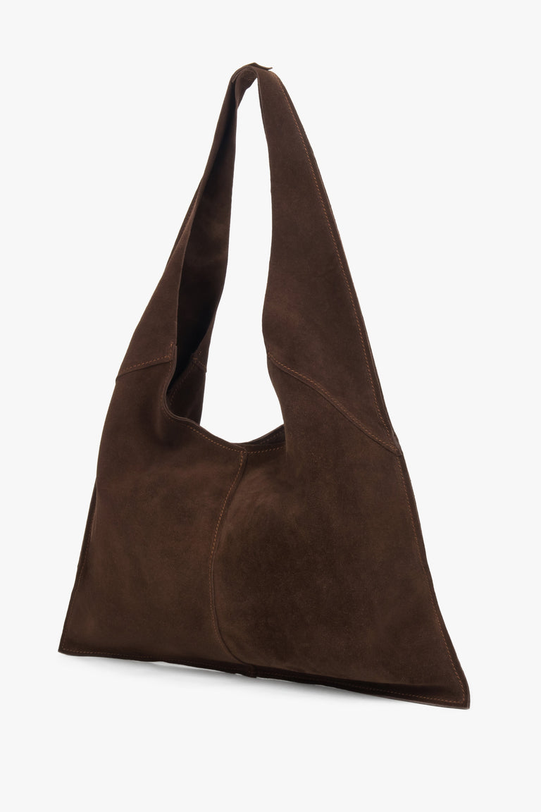 A brown hobo bag for women by Estro, crafted from premium Italian genuine velour.