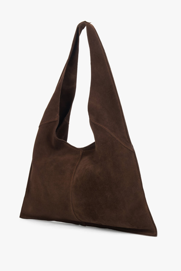 A brown hobo bag for women by Estro, crafted from premium Italian genuine velour.
