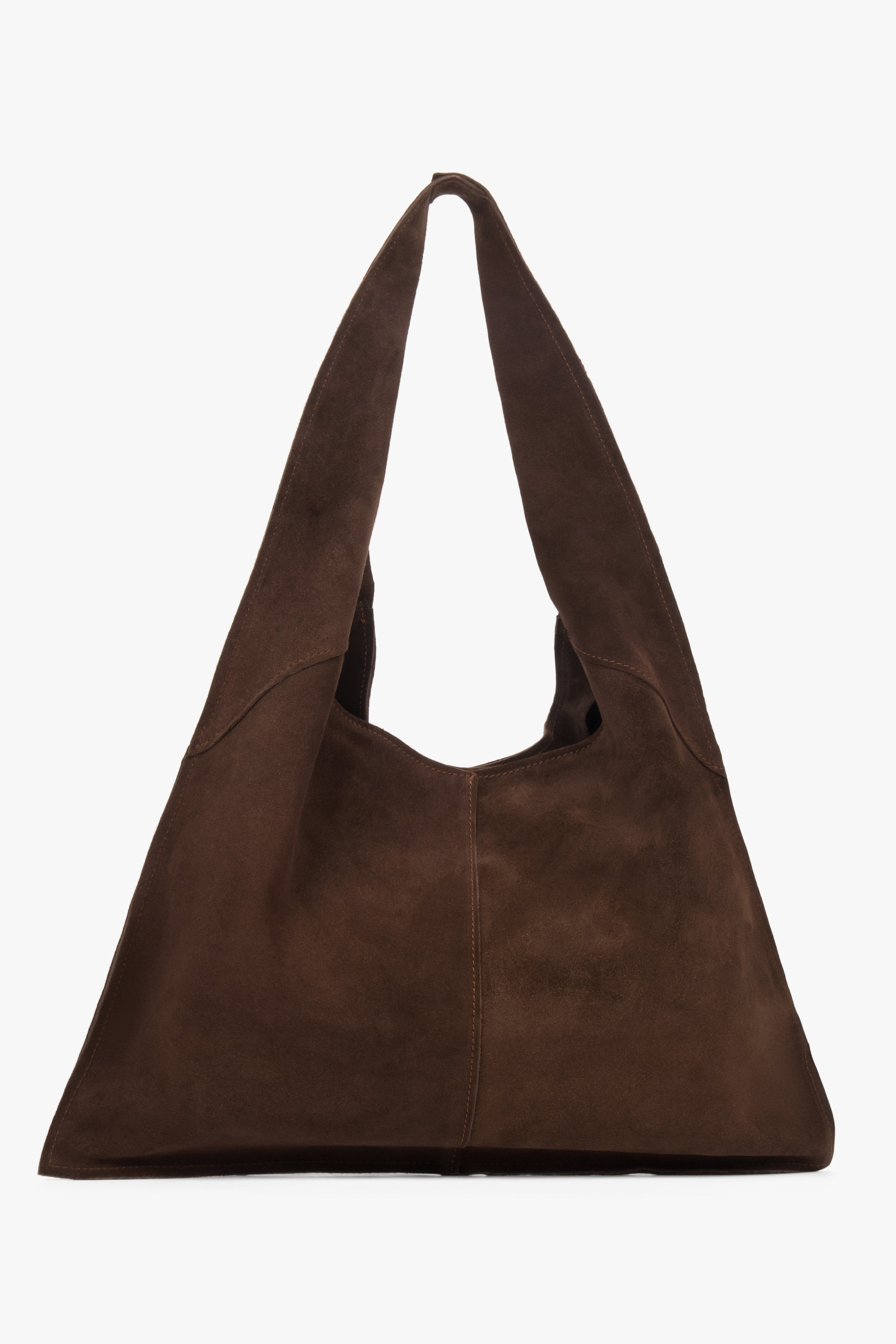 A premium Italian velour hobo bag for women in a rich brown color by Estro.