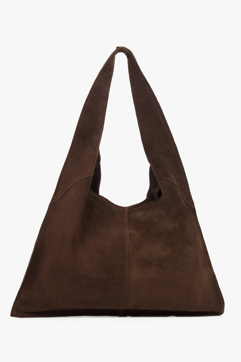 A premium Italian velour hobo bag for women in a rich brown color by Estro.
