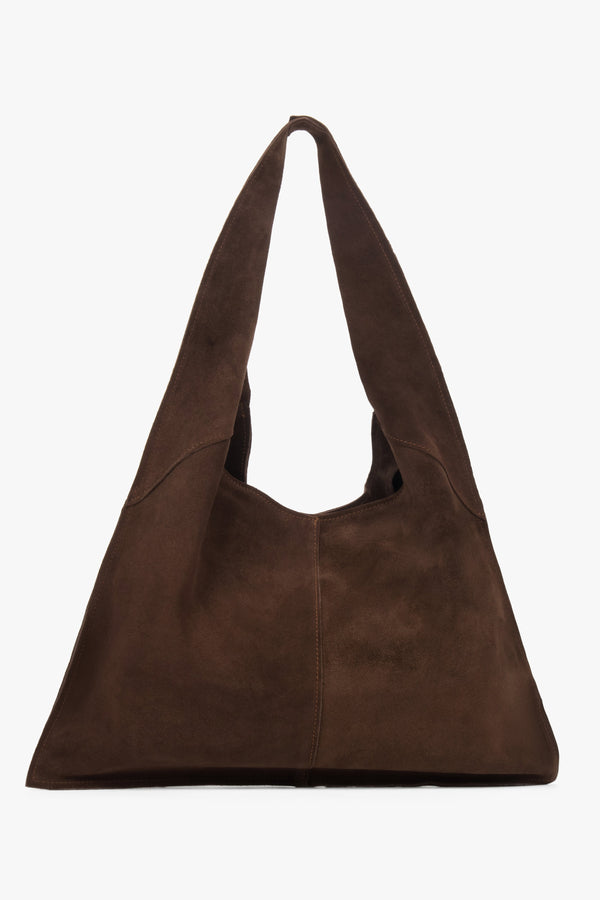 A premium Italian velour hobo bag for women in a rich brown color by Estro.