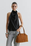 Women's Brown Shoulder Bag made with Genuine Italian Premium Velour Estro ER00118550.