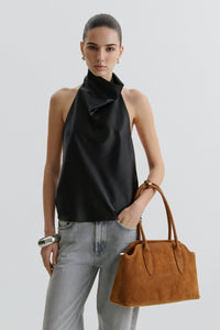 Women's Brown Shoulder Bag made with Genuine Italian Premium Velour Estro ER00118550.