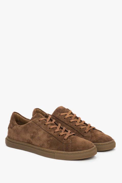 Men's brown sneakers by Estro, made of premium Italian genuine velour.