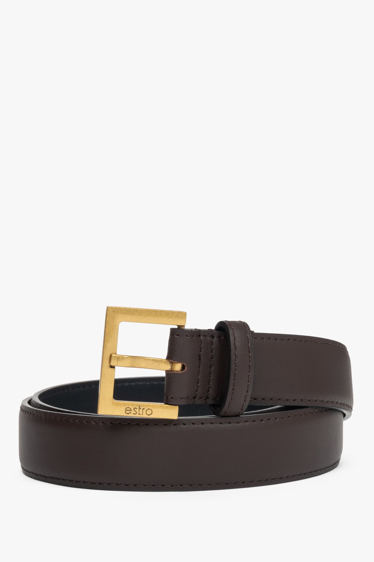 Classic Dark Brown Genuine Leather Belt with Gold Hardware Estro ER00116101.