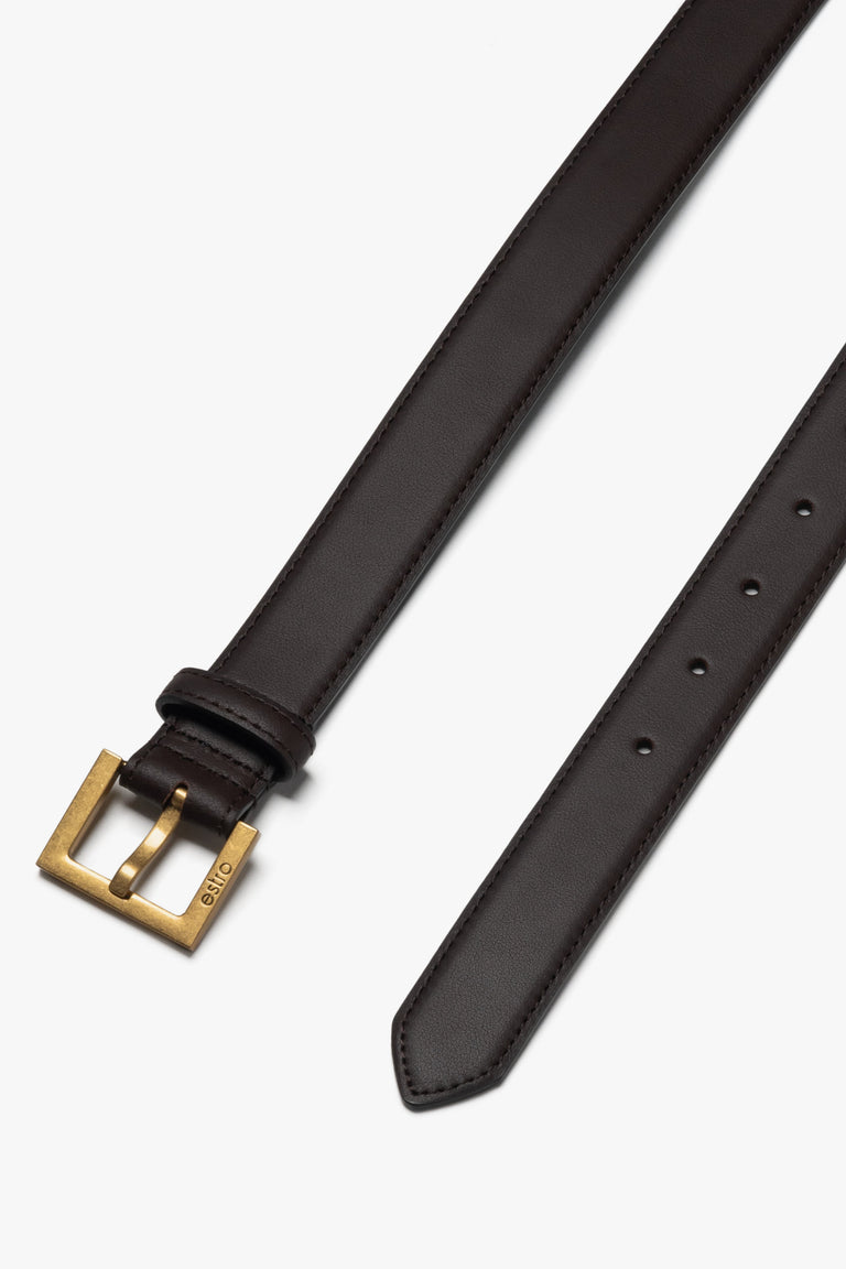 Classic brown genuine leather belt with golden hardware