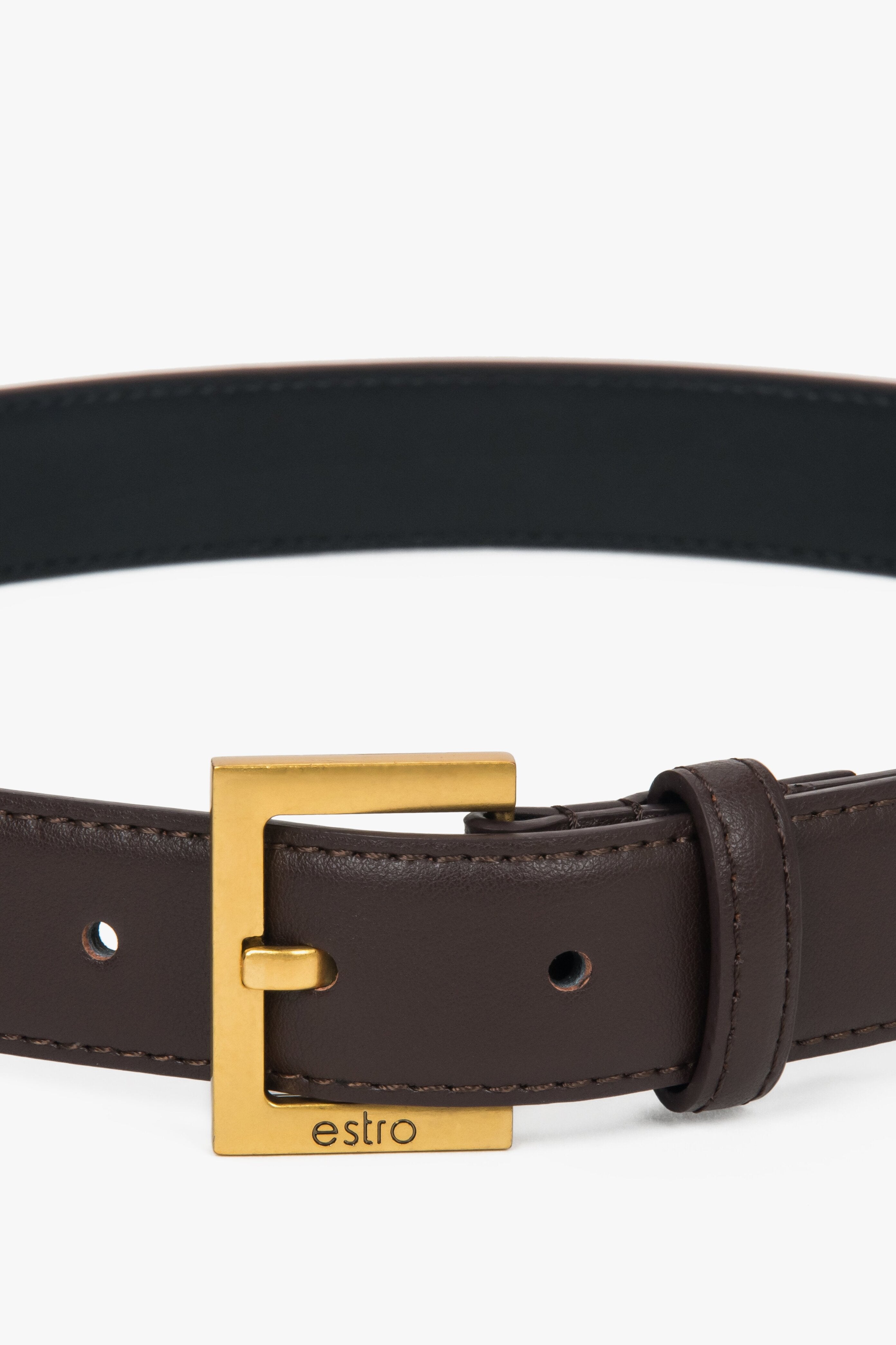 Classic women's dark brown leather belt with gold-tone hardware, Estro ER00116101.