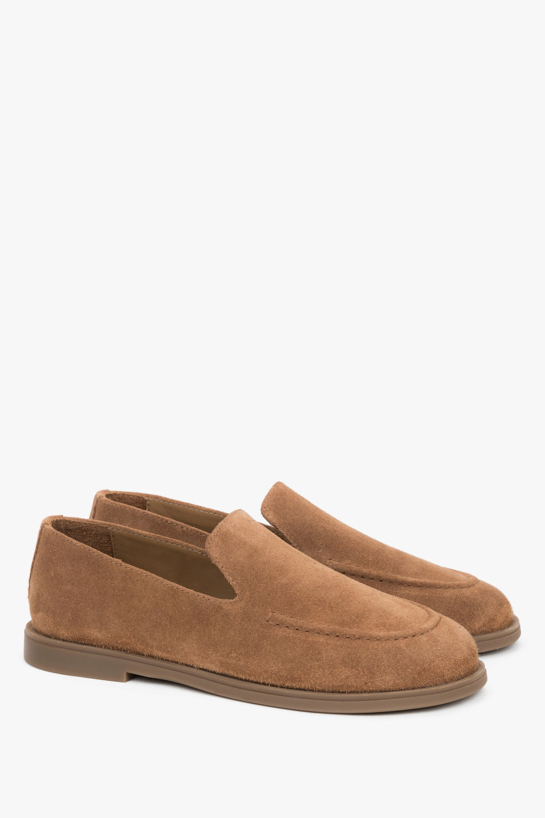 Women's caramel brown barefoot loafers by Estro, made of premium Italian genuine velour.