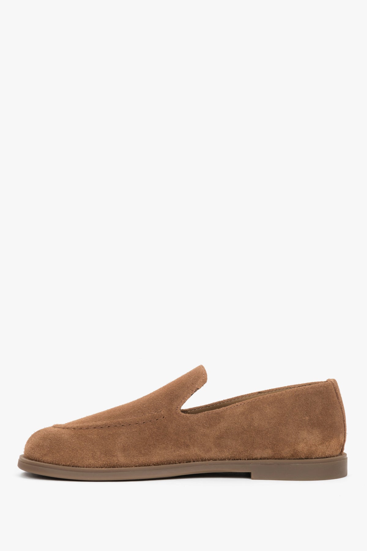 A pair of women's barefoot loafers in caramel brown, crafted from premium Italian velour by Estro.