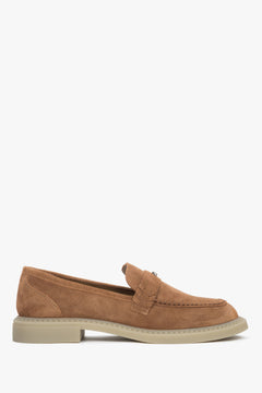 Women's Caramel Brown Penny Loafers made of Premium Italian Genuine Velour Estro ER00119214.