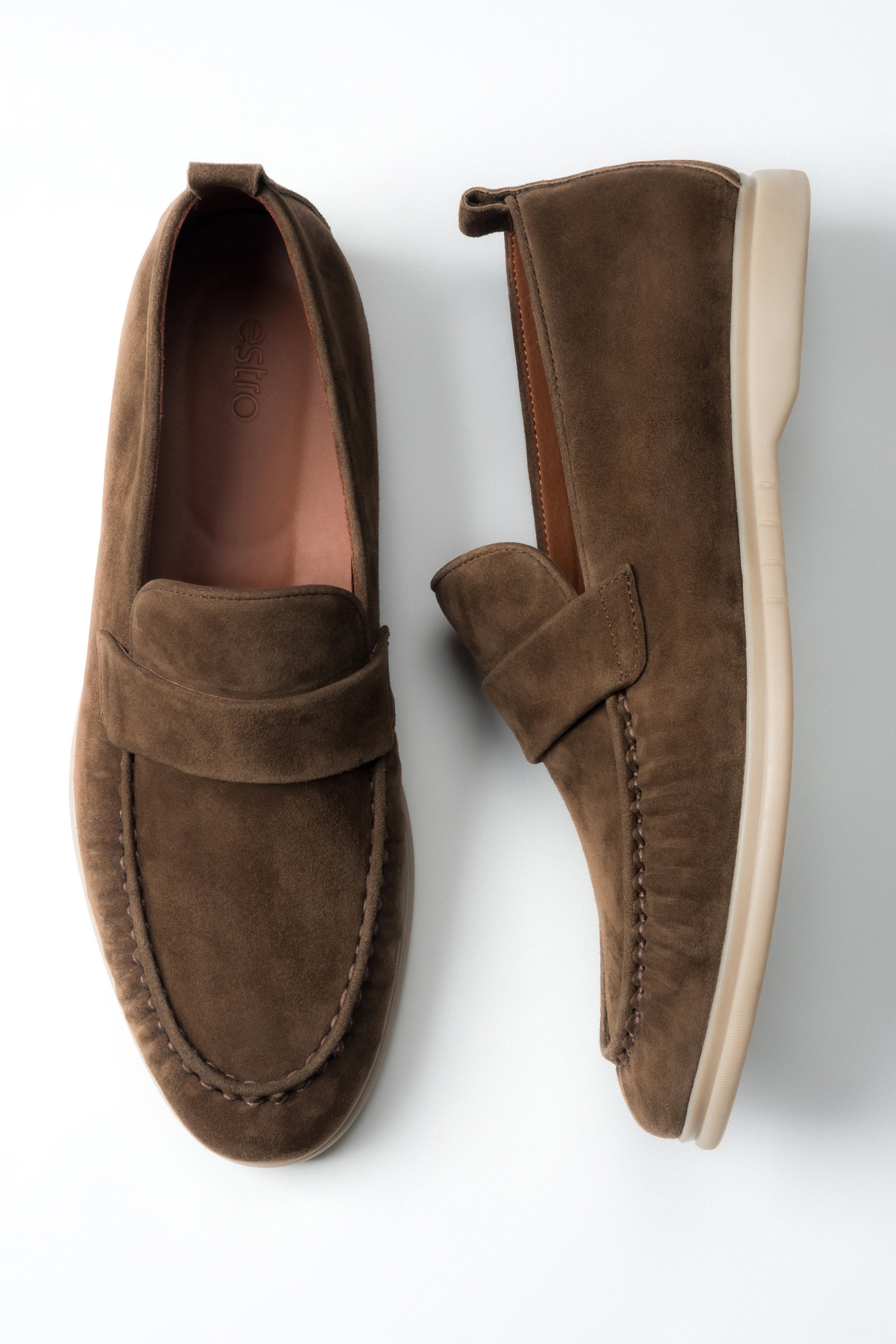 Men's Classic Brown Loafers made of Soft Genuine Velour Estro ER00119037.