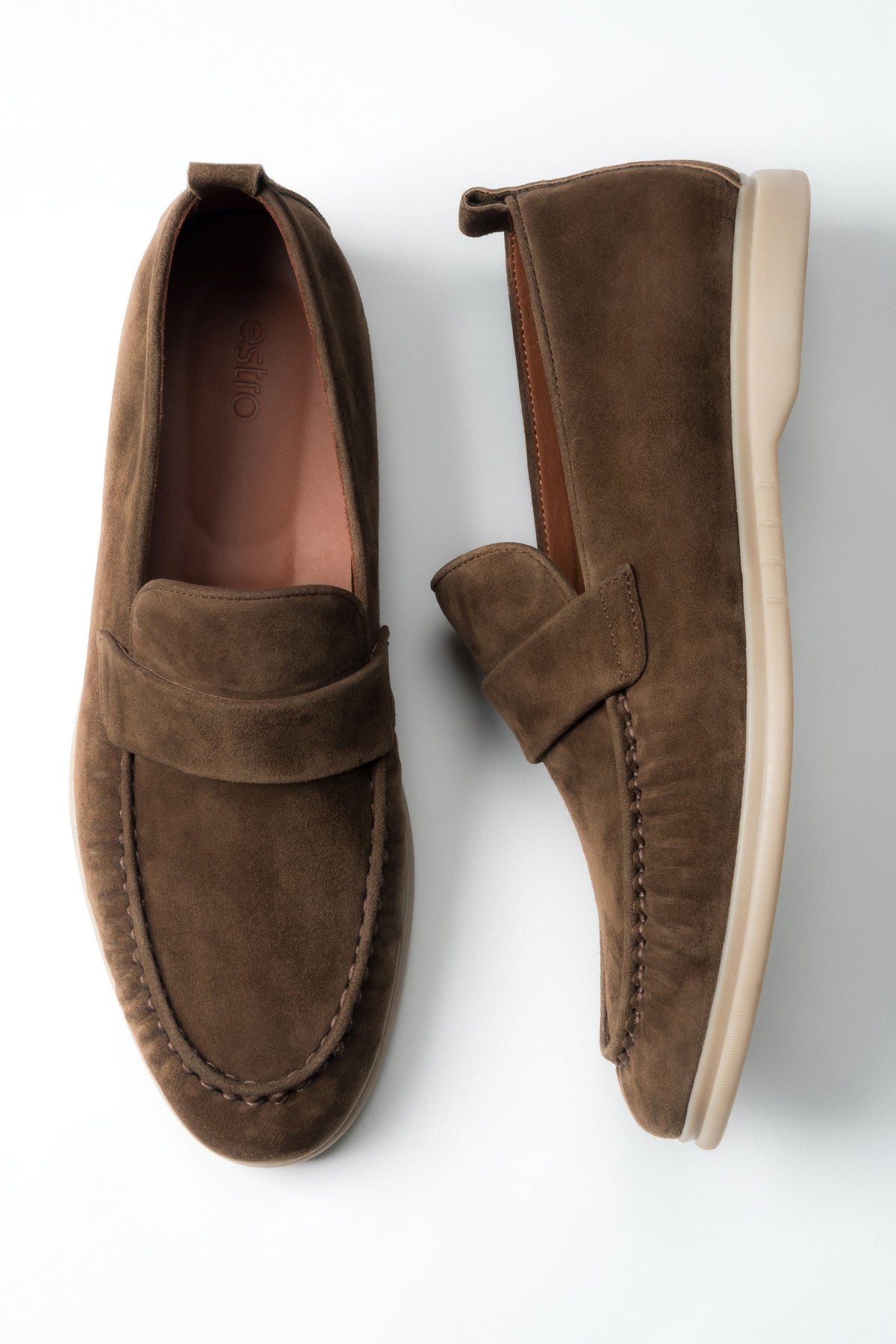 Men's Classic Brown Loafers made of Soft Genuine Velour Estro ER00119037.