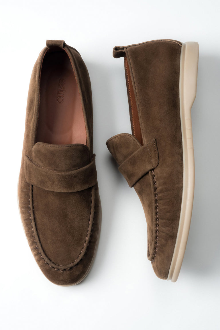 Men's Classic Brown Loafers made of Soft Genuine Velour Estro ER00119037.