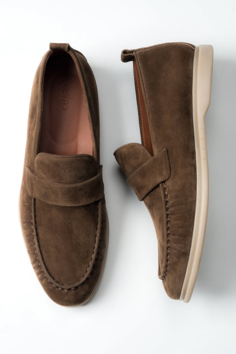 Men's Classic Brown Loafers made of Soft Genuine Velour Estro ER00119037.