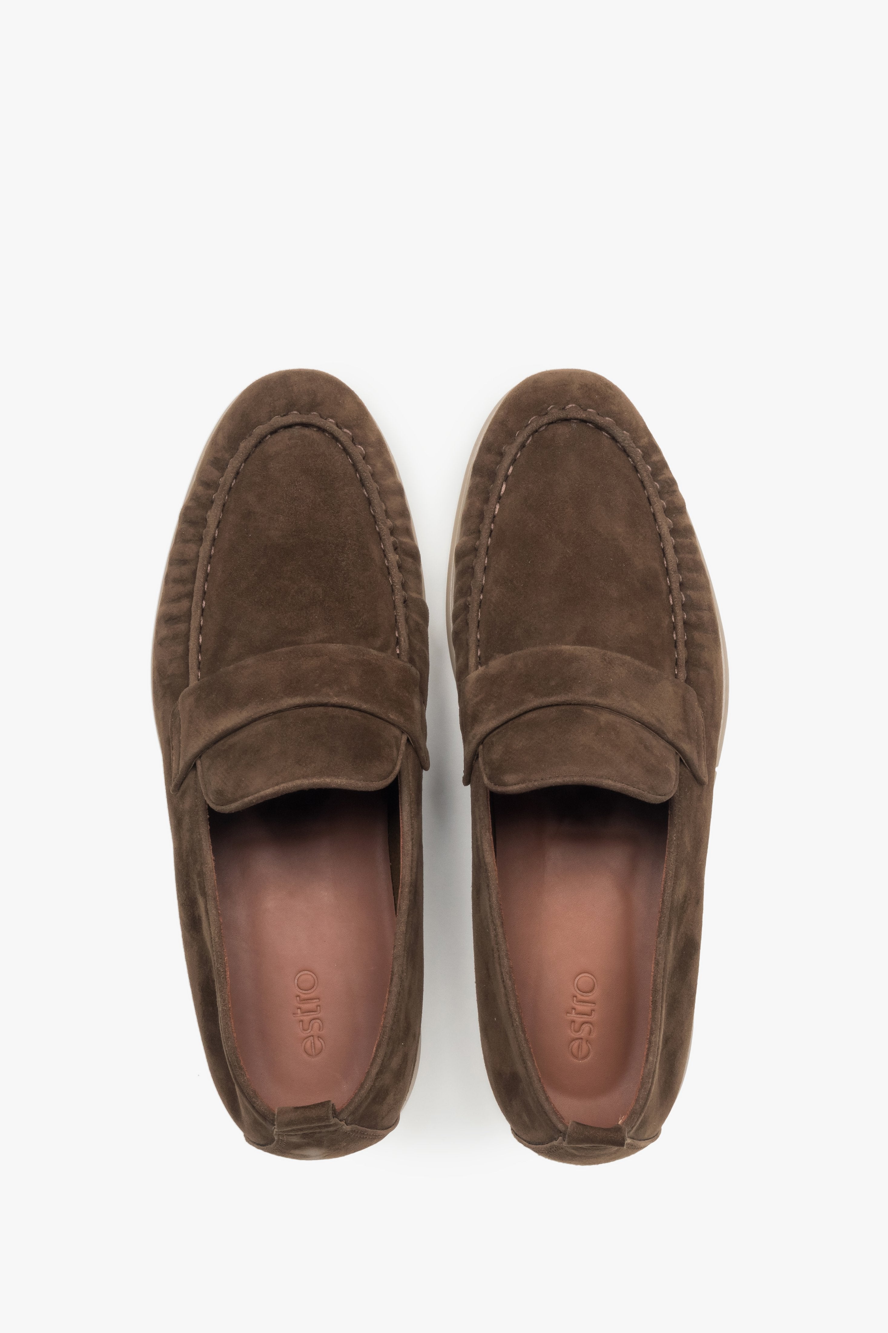 Men's classic brown loafers featuring a soft genuine velour upper.