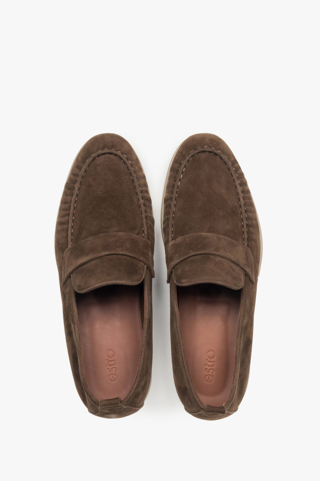 Men's classic brown loafers featuring a soft genuine velour upper.