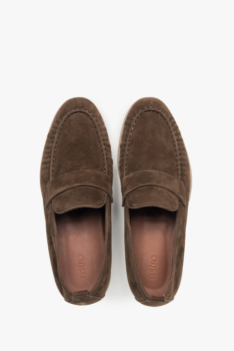 Men's classic brown loafers featuring a soft genuine velour upper.
