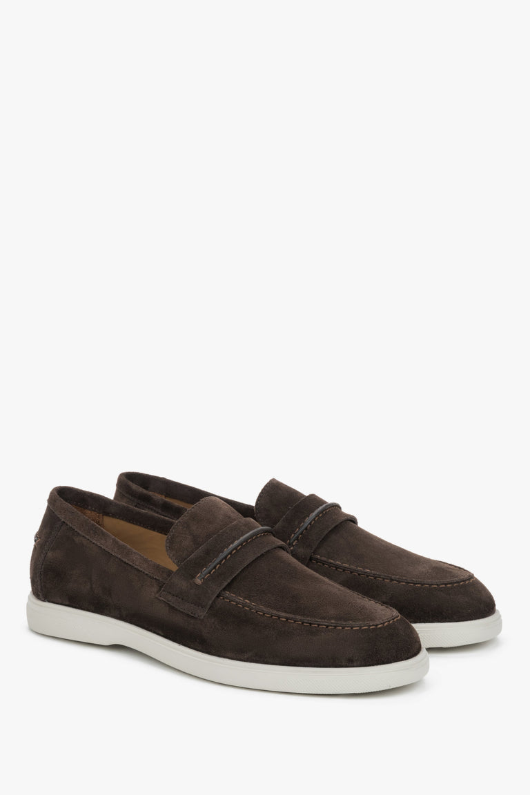 Men's Dark Brown Casual Loafers in Premium Italian Genuine Velour Estro ER00119490.