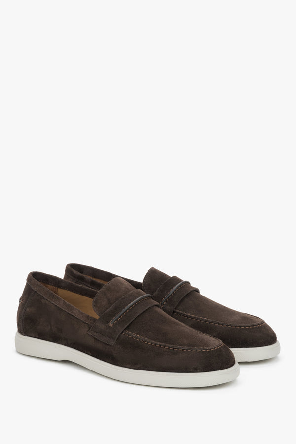 Men's Dark Brown Casual Loafers in Premium Italian Genuine Velour Estro ER00119490.