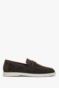 Men's dark brown casual loafers by Estro, made of premium Italian genuine velour.
