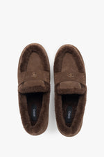 Women's Dark Brown Fur-Lined Loafers made of Genuine Velour Estro ER00118842.