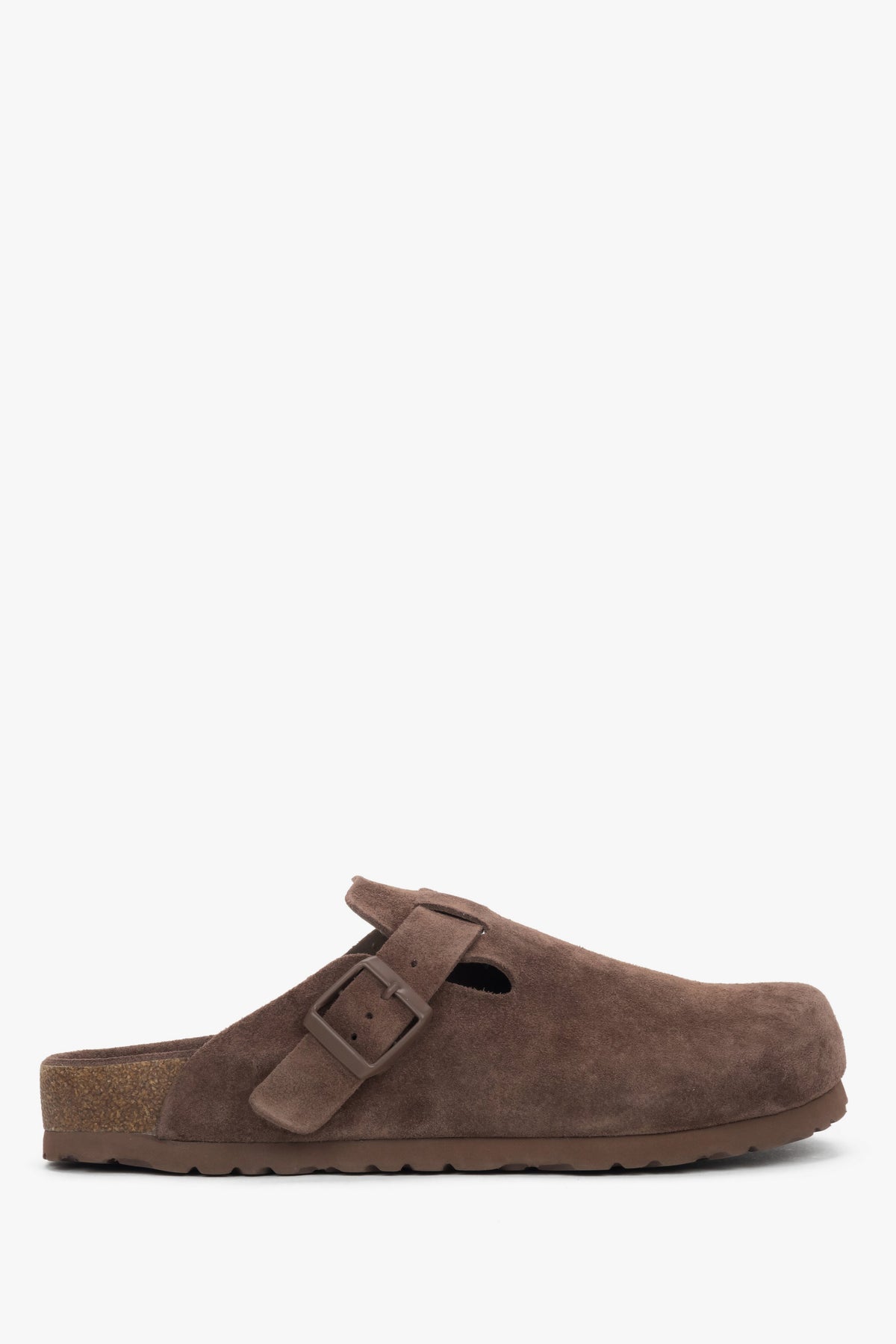 Women's dark brown clogs featuring a soft genuine suede upper