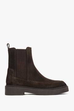 Women's Premium Dark Brown High-Ankle Chelsea Boots in Italian Velour Estro ER00118194.