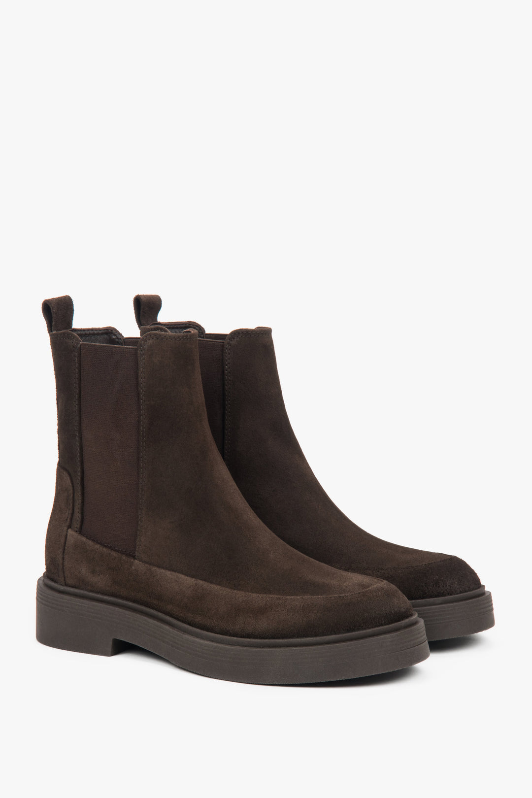 Women's premium dark brown high-ankle Chelsea boots by Estro (ER00118194), made of Italian velour.