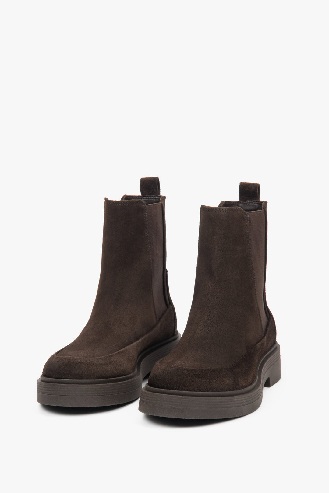 A pair of women's high-ankle Chelsea boots in dark brown, crafted from premium Italian velour, model Estro ER00118194.