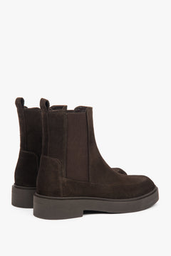 Side profile of the women's Estro high-ankle Chelsea boot, showing the dark brown Italian velour and taller shaft.