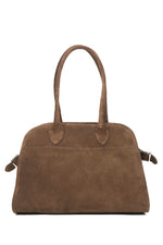 Women’s dark brown satchel handbag made of Italian velour Estro ER00116693