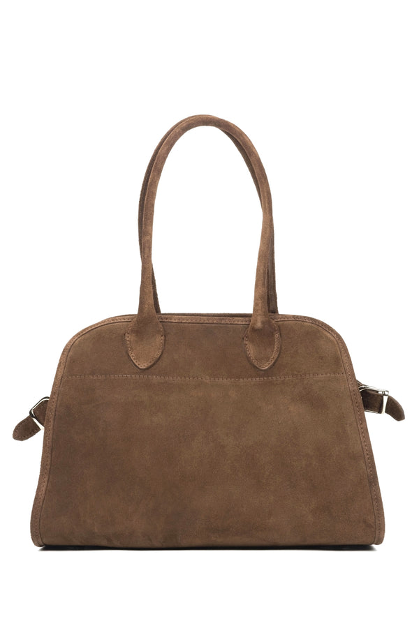 Women’s dark brown satchel handbag made of Italian velour Estro ER00116693