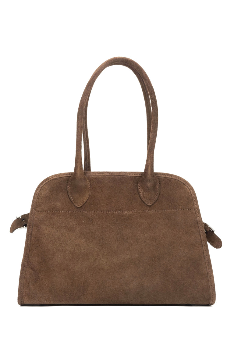 Elegant dark brown velour handbag for women Estro ER00116693